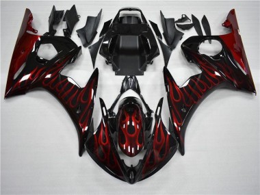 Cheapest 2003-2005 Black Red Flame Yamaha YZF R6 Motorcycle Fairing UK