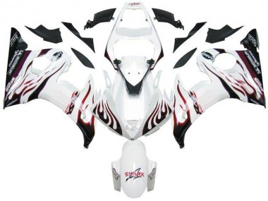 Cheapest 2003-2005 White Black Red Flame Yamaha YZF R6 Motorcycle Fairings UK