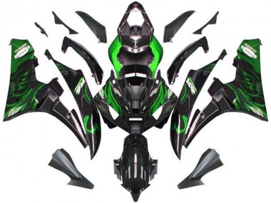 Cheapest 2006-2007 Black Green Flame Yamaha YZF R6 Bike Fairing Kit UK