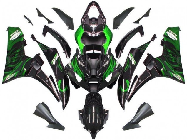 Cheapest 2006-2007 Black Green Flame Yamaha YZF R6 Bike Fairing Kit UK