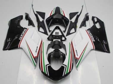 Cheapest 2007-2014 Black Green and White Ducati 848 1098 1198 Motorcycle Fairing Kit UK