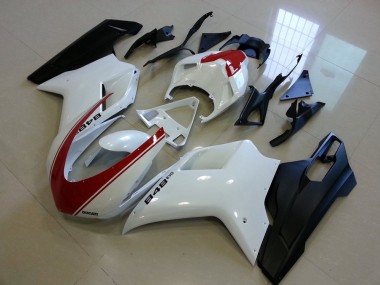 Cheapest 2007-2014 Matte Black White with Red Stripe Ducati 848 1098 1198 Bike Fairings UK