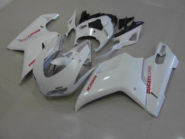Cheapest 2007-2014 Pearl White with Red Decals Ducati 848 1098 1198 Motorcyle Fairings UK