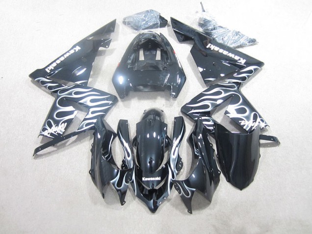 Cheapest 2003-2005 Black White Flame Kawasaki ZX10R Motorcycle Fairings UK Cheapest 2003-2005 Black White Flame Kawasaki ZX10R Motorcycle Fairings UK