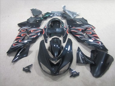 Cheapest 2006-2007 Black White Red Flame Kawasaki ZX10R Motorbike Fairing UK