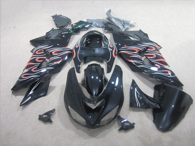 Cheapest 2006-2007 Black White Red Flame Kawasaki ZX10R Motorbike Fairing UK Cheapest 2006-2007 Black White Red Flame Kawasaki ZX10R Motorbike Fairing UK