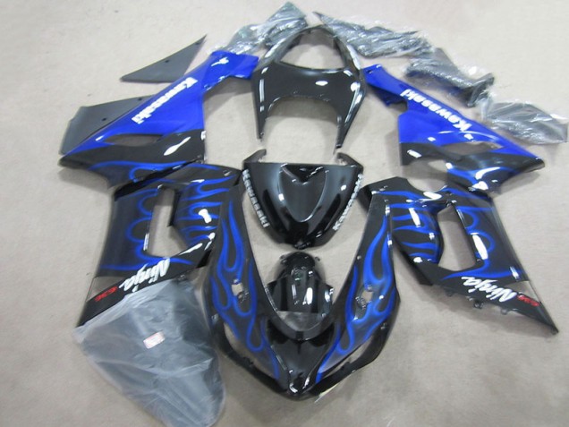 Cheapest 2005-2006 Black Blue Flame Ninja 636 Kawasaki ZX6R Motorcycle Fairings Kits UK Cheapest 2005-2006 Black Blue Flame Ninja 636 Kawasaki ZX6R Motorcycle Fairings Kits UK
