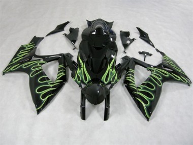 Cheapest 2006-2007 Black Green Flame Suzuki GSXR600 Motorcycle Fairings UK