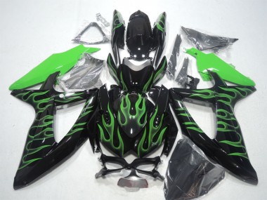 Cheapest 2008-2010 Black Green Flame Suzuki GSXR600 Bike Fairings UK