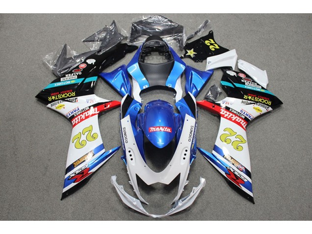 Cheapest 2011-2021 Blue White Red Rockstar 22 Suzuki GSXR600 Bike Fairing Kit UK