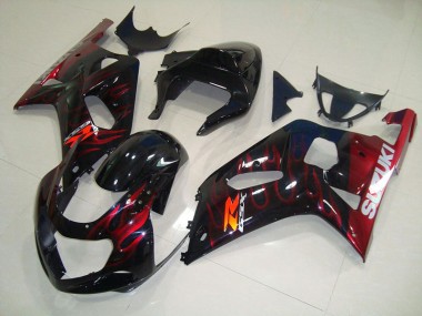 Cheapest 2001-2003 Black Red Flame Suzuki GSXR750 Bike Fairing Kit UK