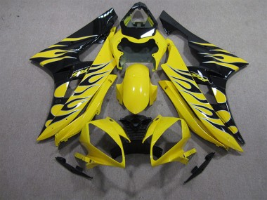 Cheapest 2006-2007 Yellow Black Flame Yamaha YZF R6 Motorbike Fairing Kits UK